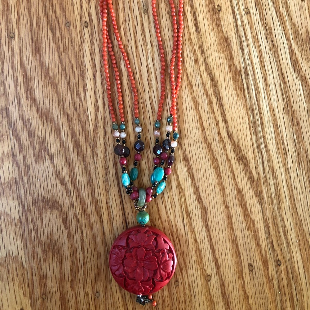 Asian themed necklace - semi precious stones